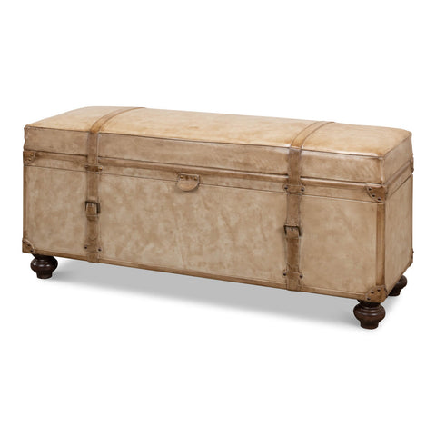 Vintage-Style Pearl Leather Trunk Bench