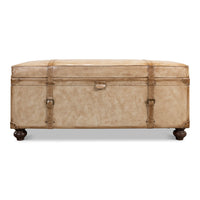 Front view of vintage-style pearl trunk bench with latch