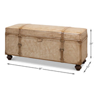 Dimensions of vintage-style pearl leather trunk bench