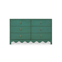 Front view, vintage dresser with unique scalloped base.
