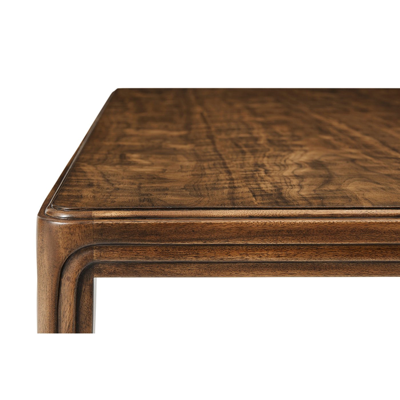 Close-up corner detail of Walnut Art Deco coffee table.