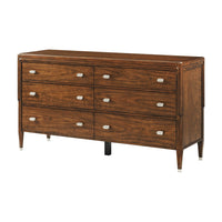 Art Deco walnut dresser, angled view, six drawers.