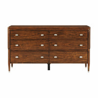 Walnut Art Deco dresser, front view, six drawers, elegant design.