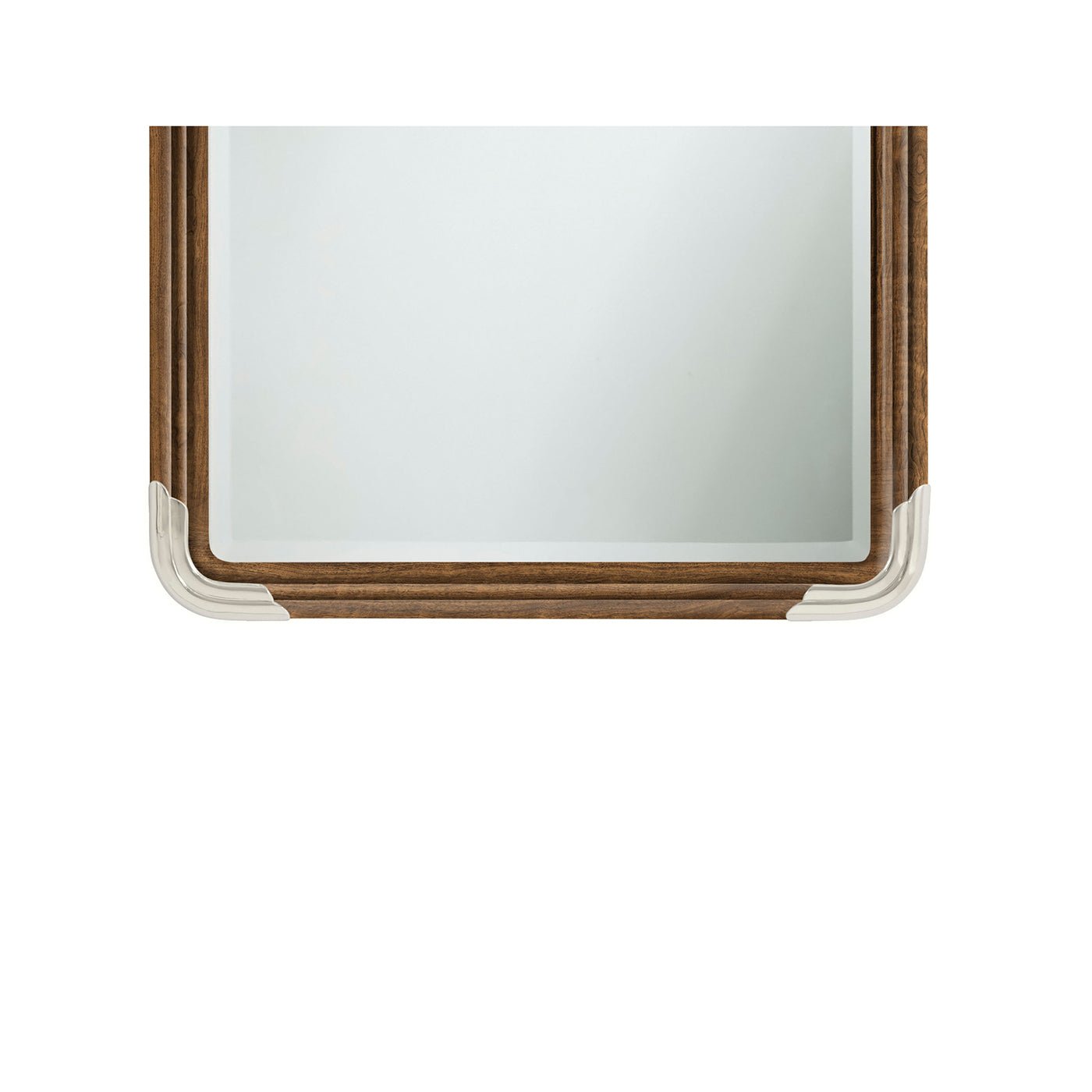 Bottom corner design of walnut Art Deco mirror.