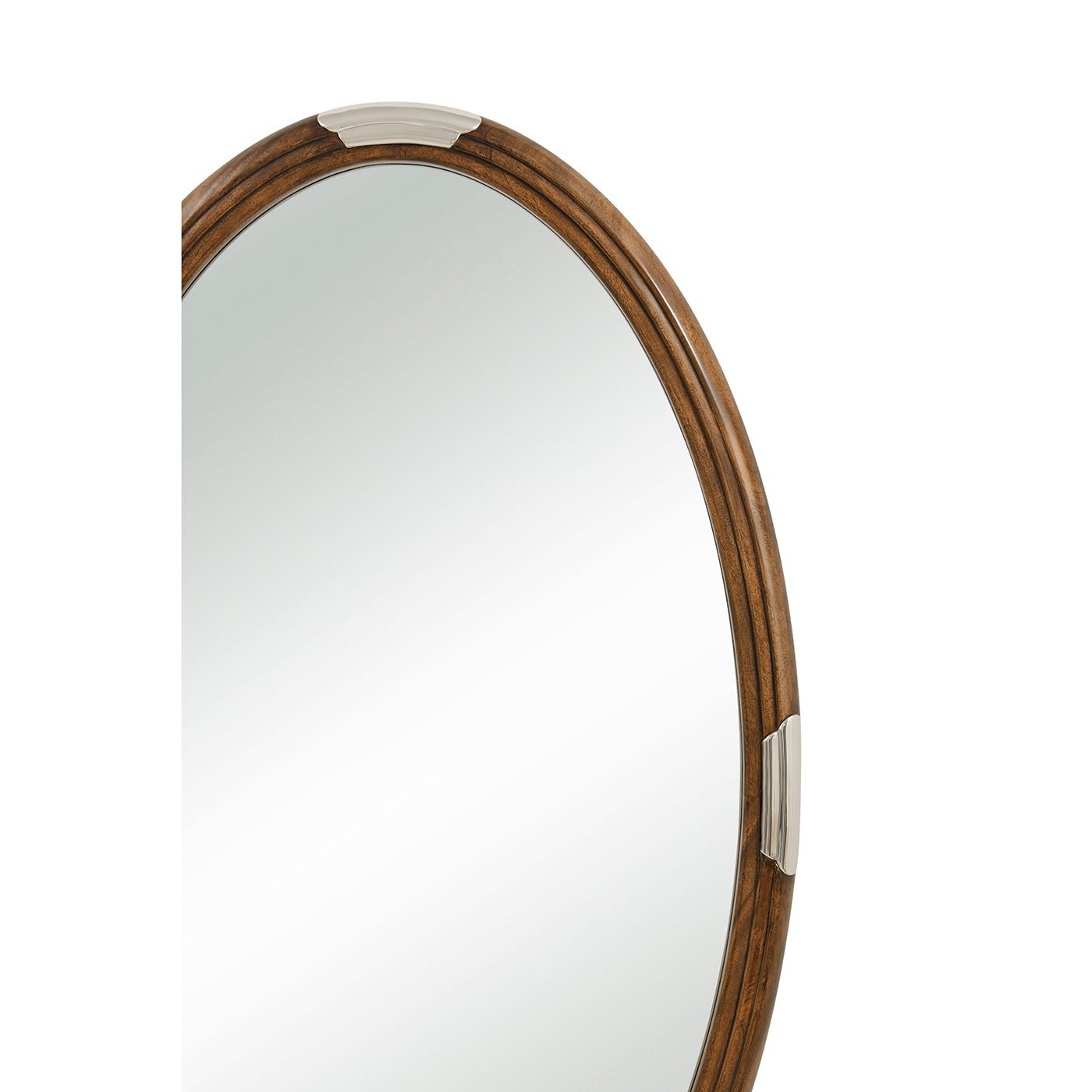 Top section of walnut oval mirror, Art Deco style.