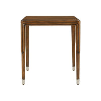 Front view of walnut Art Deco side table.