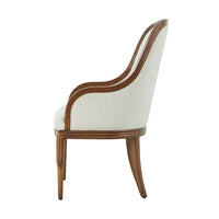 Art deco dining chair, wooden frame, side profile view.
