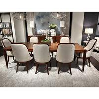 Dining room set with art deco chairs, table view.