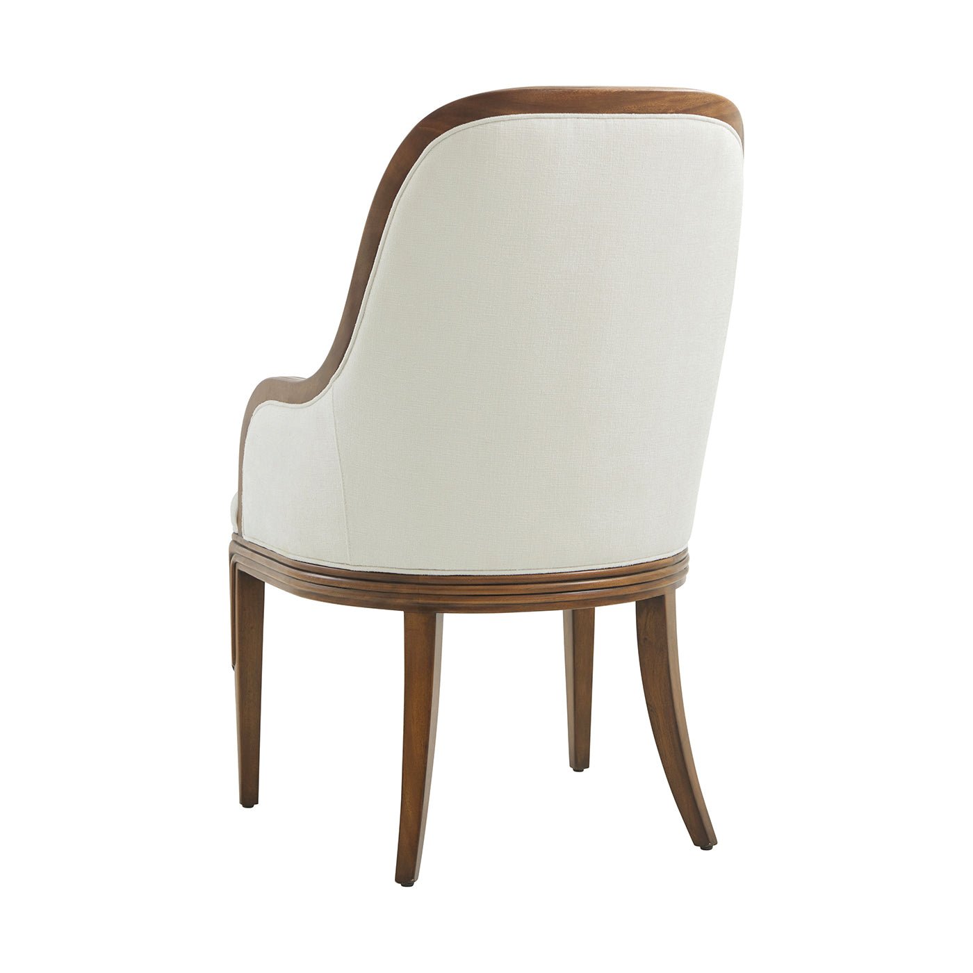 Back view of art deco dining chair, wooden frame.