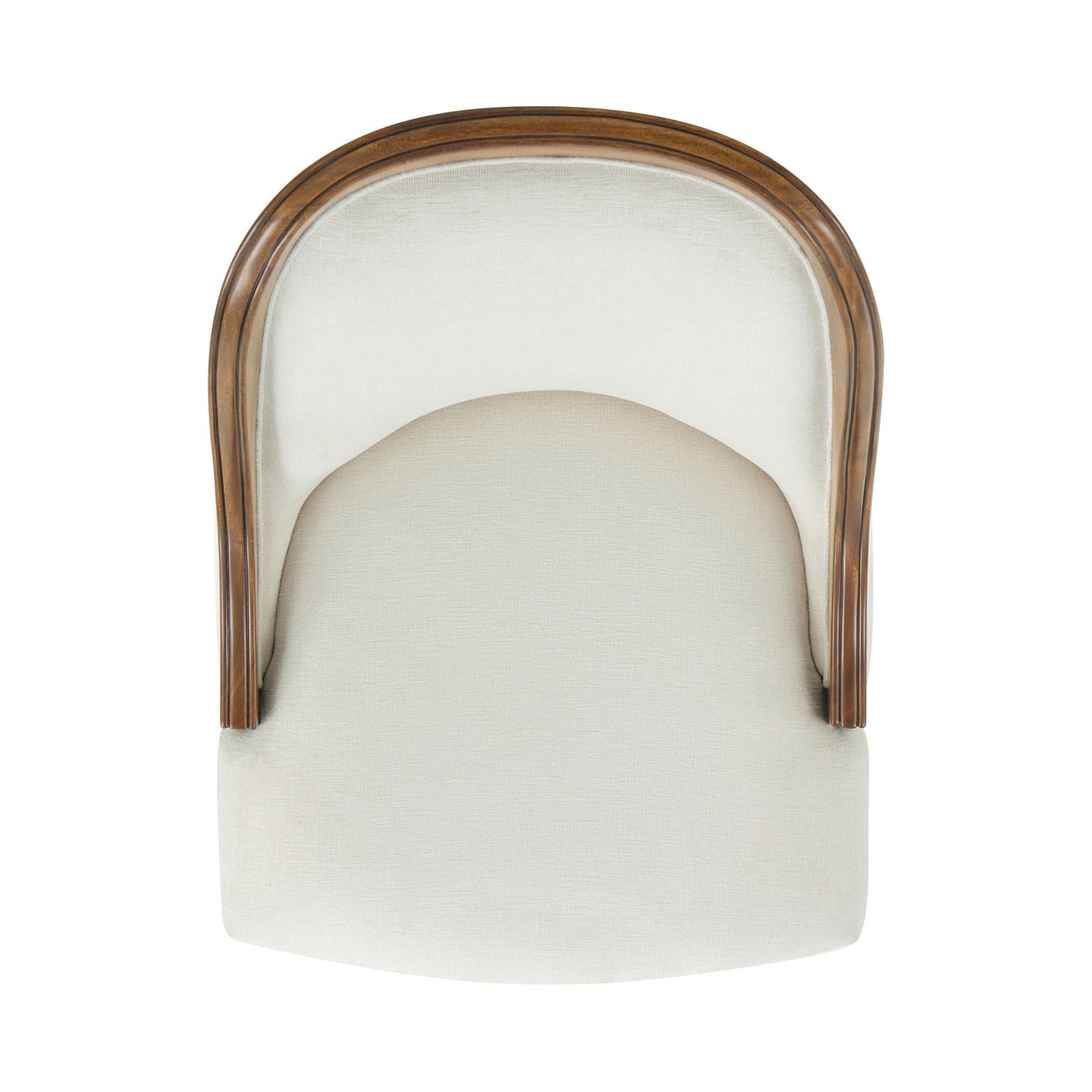 Top view of upholstered dining chair, wooden accents.