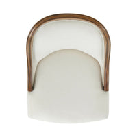 Top view of upholstered dining chair, wooden accents.