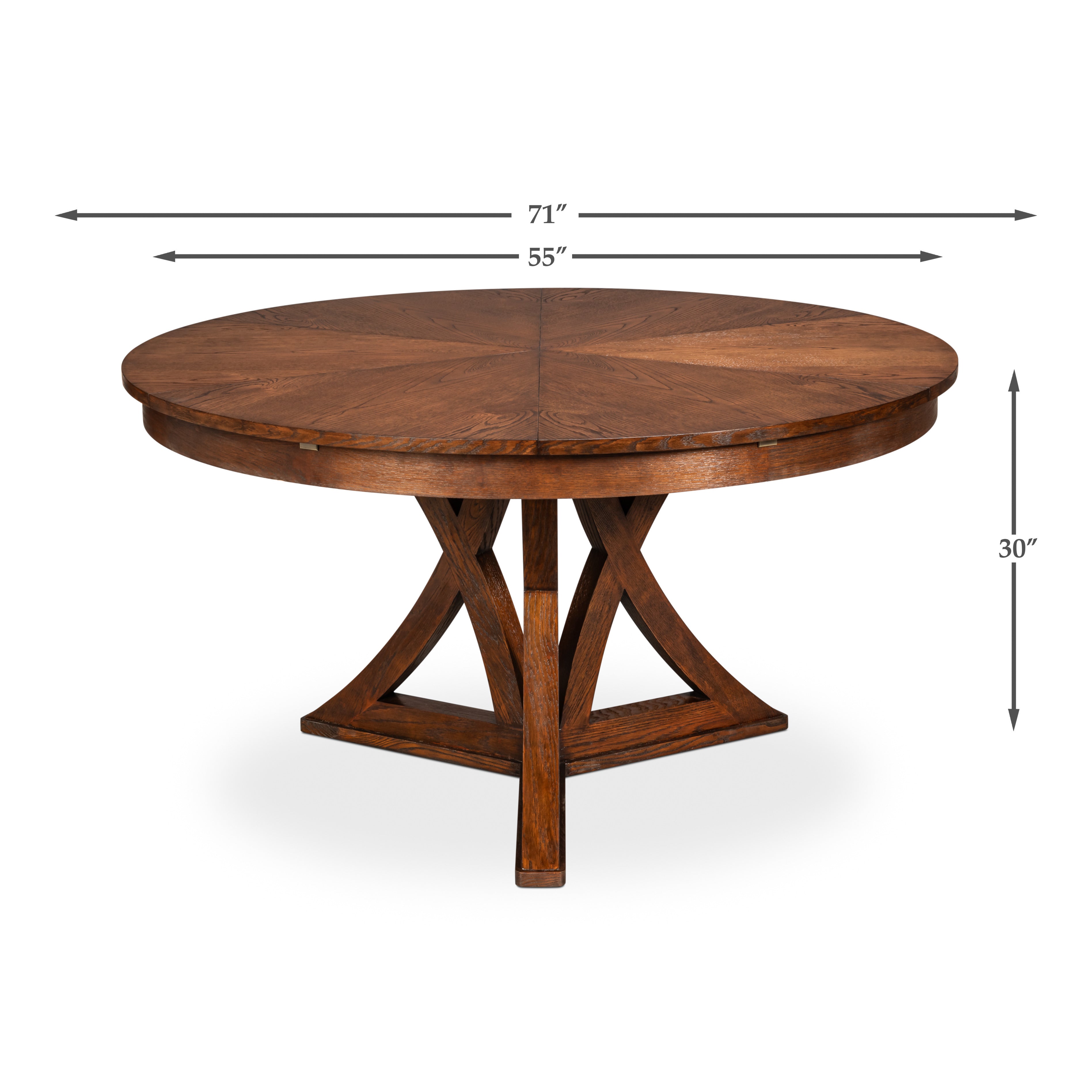 Dimension drawing for Warm Brown Oak Expanding Jupe Dining Table - 71"