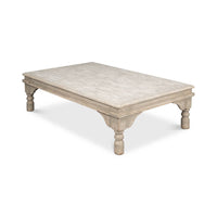Alternate angled view of washed gray lowrise coffee table.