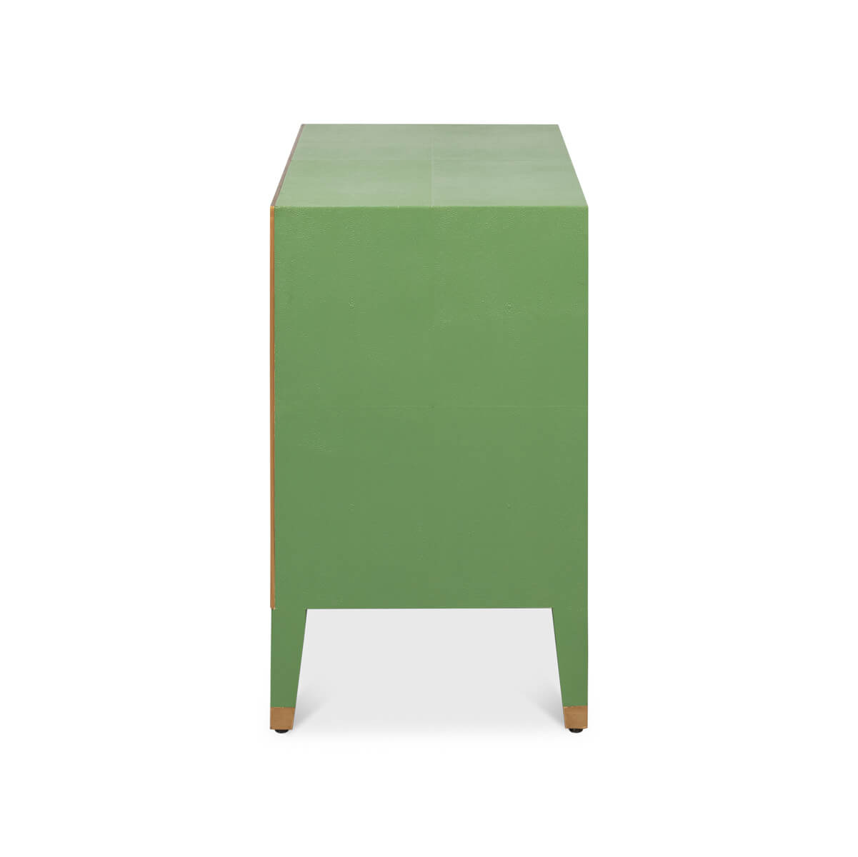 Side profile of watercress green modern nightstand.
