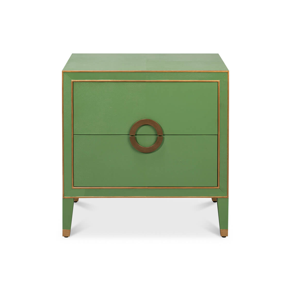 Front view of watercress green modern nightstand.