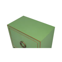 Top view of watercress green modern nightstand surface.