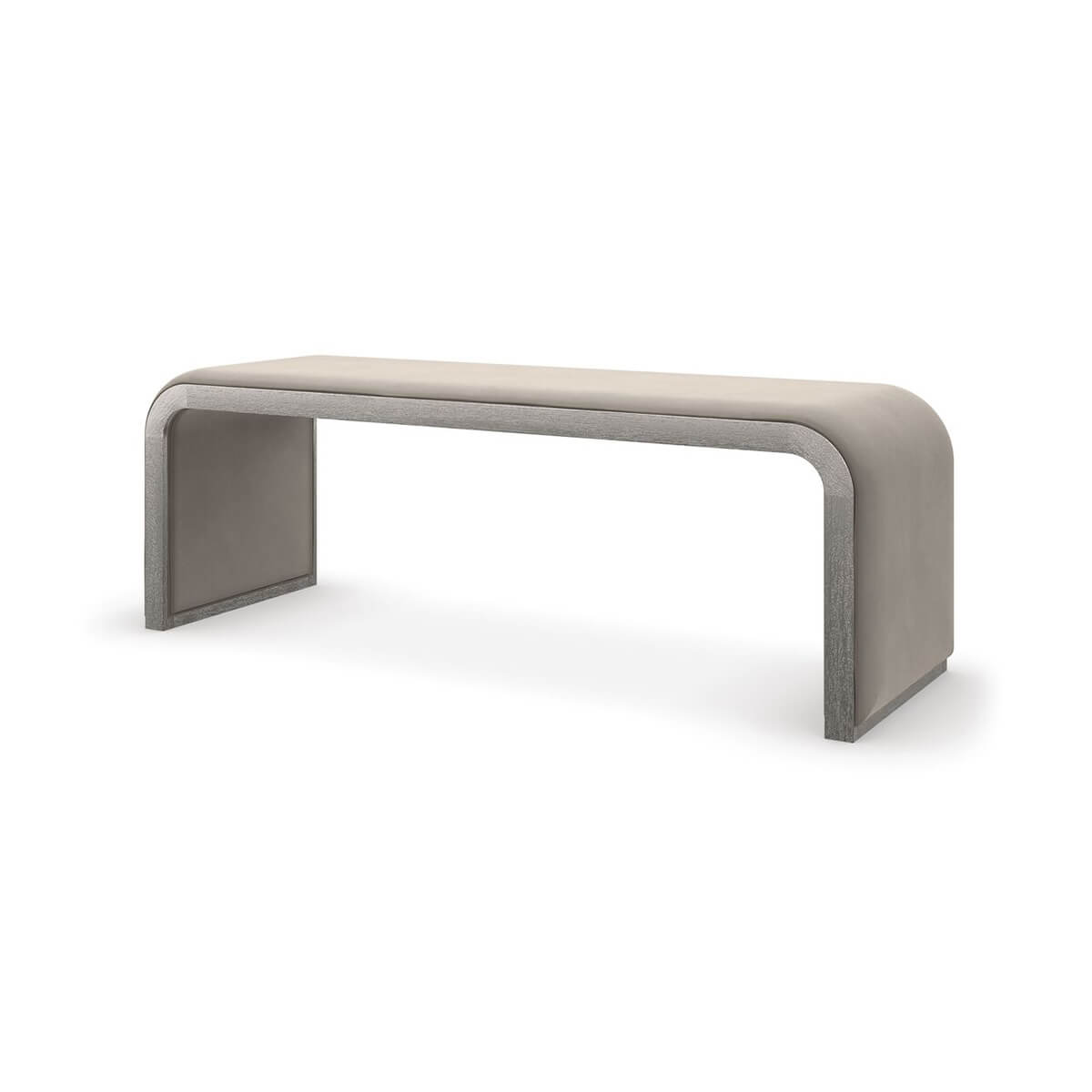 Modern waterfall velvet bench, angled view, sleek design.