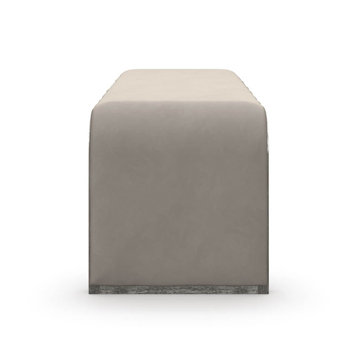 Side view of waterfall velvet bench, soft finish.