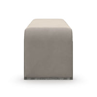 Side view of waterfall velvet bench, soft finish.