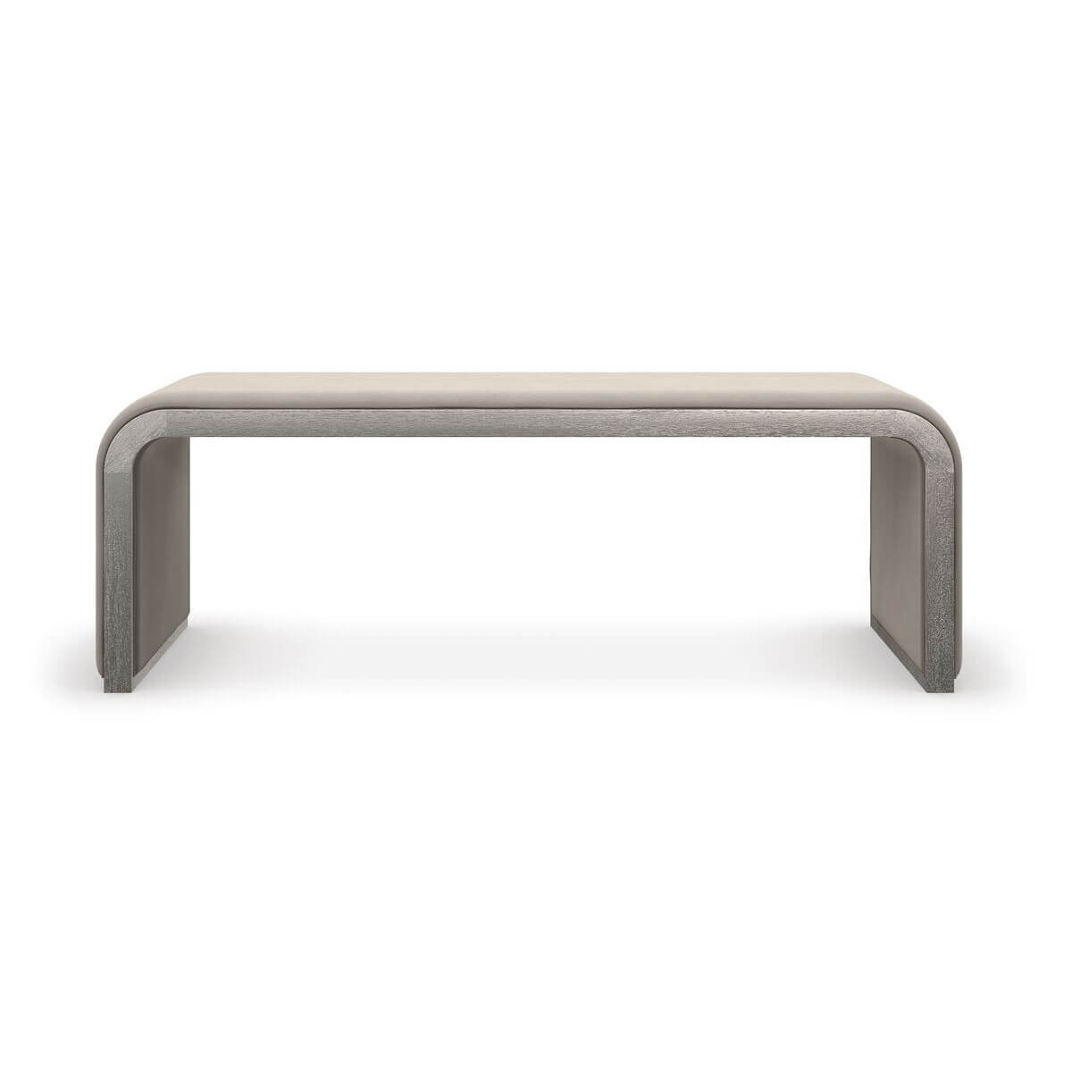 Front view of waterfall velvet bench with minimalist style.