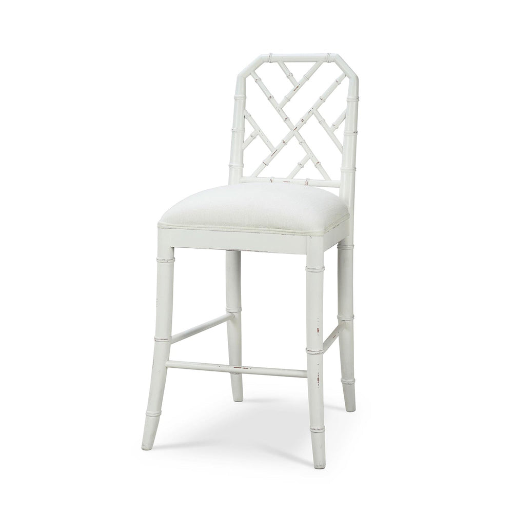 White Chippendale counter stool angled view.