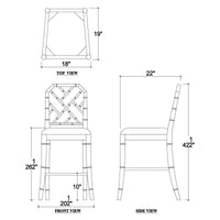 Dimensions diagram of Chippendale counter stool in inches.