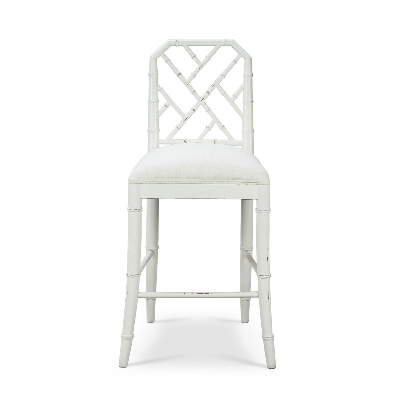 Front view of Chippendale counter stool with cushion.