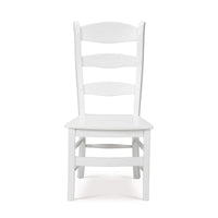 White ladder back dining chair front view.