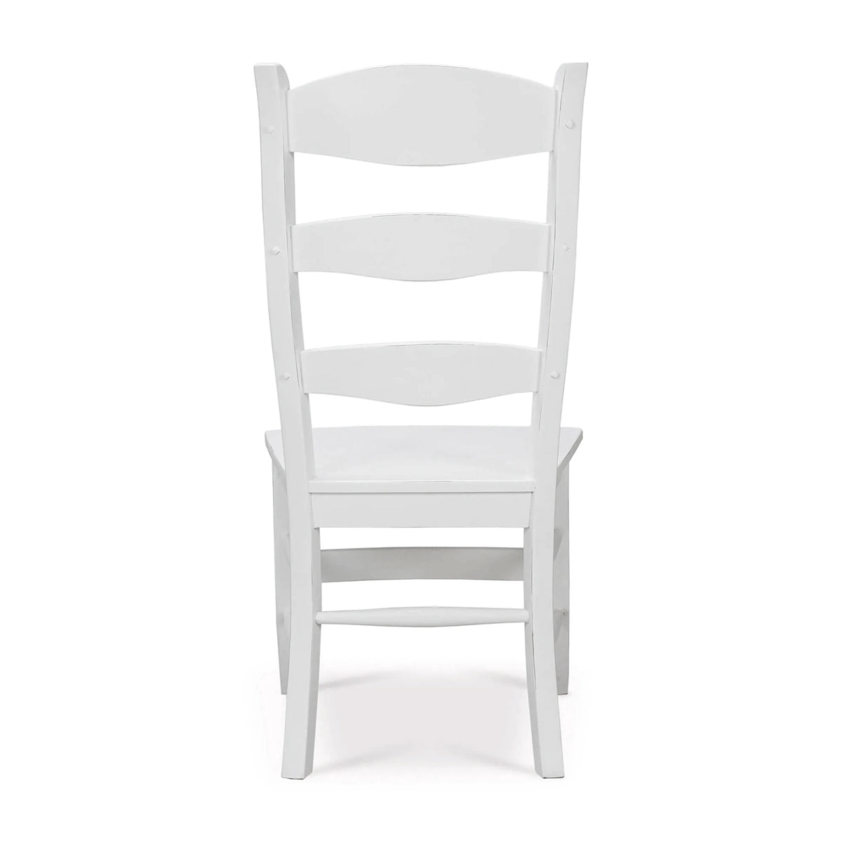 White ladder back dining chair rear view.