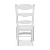 White ladder back dining chair rear view.