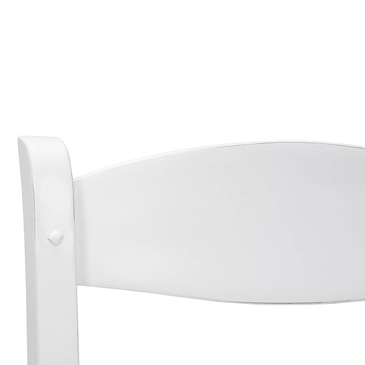 White dining chair close-up of top slat.