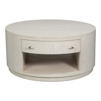 White Drum Coffee Table with Storage Drawer - additional view