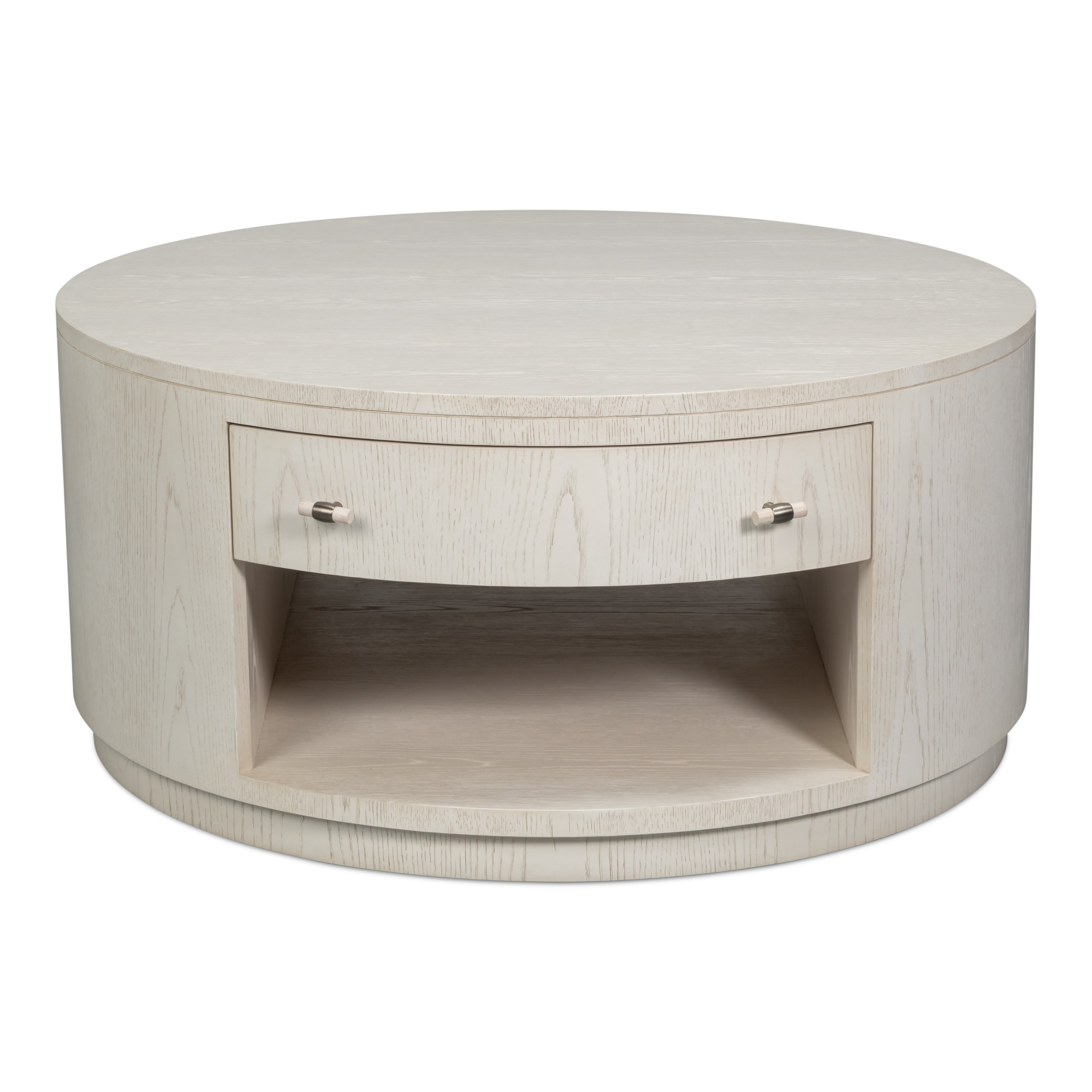White Drum Coffee Table with Storage Drawer - additional view
