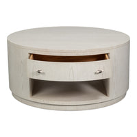 White Drum Coffee Table with Storage Drawer - additional view
