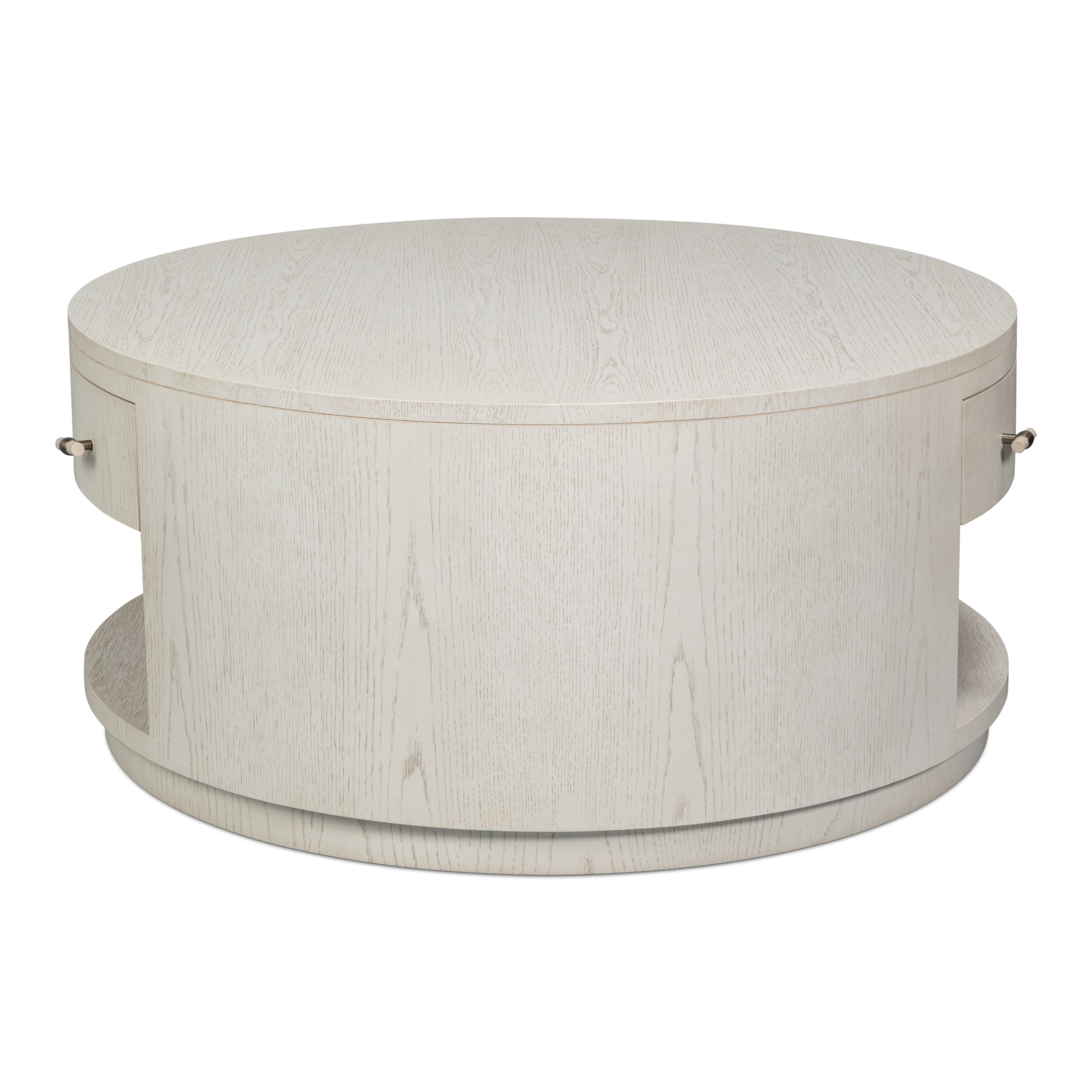 White Drum Coffee Table with Storage Drawer - additional view