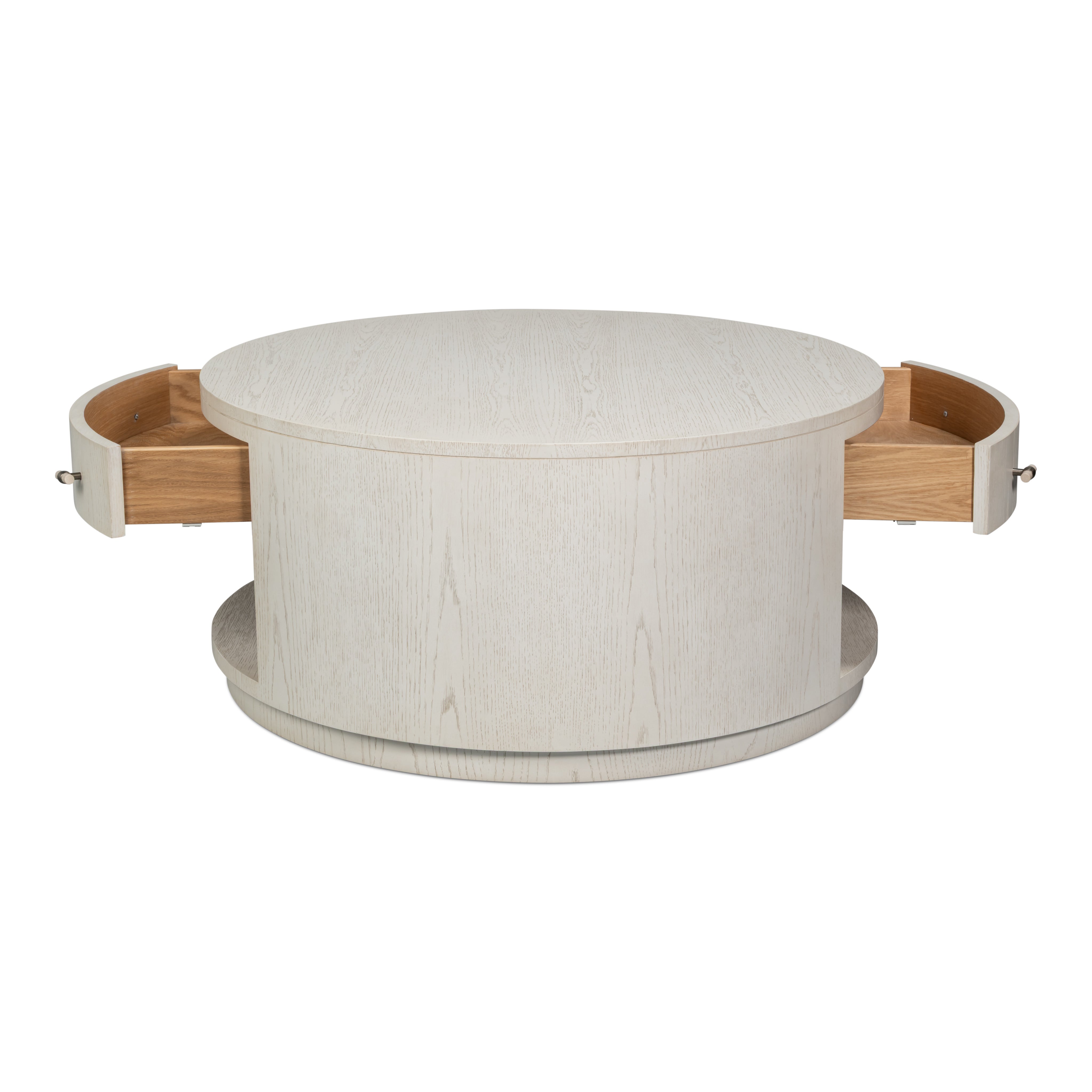 White Drum Coffee Table with Storage Drawer - additional view