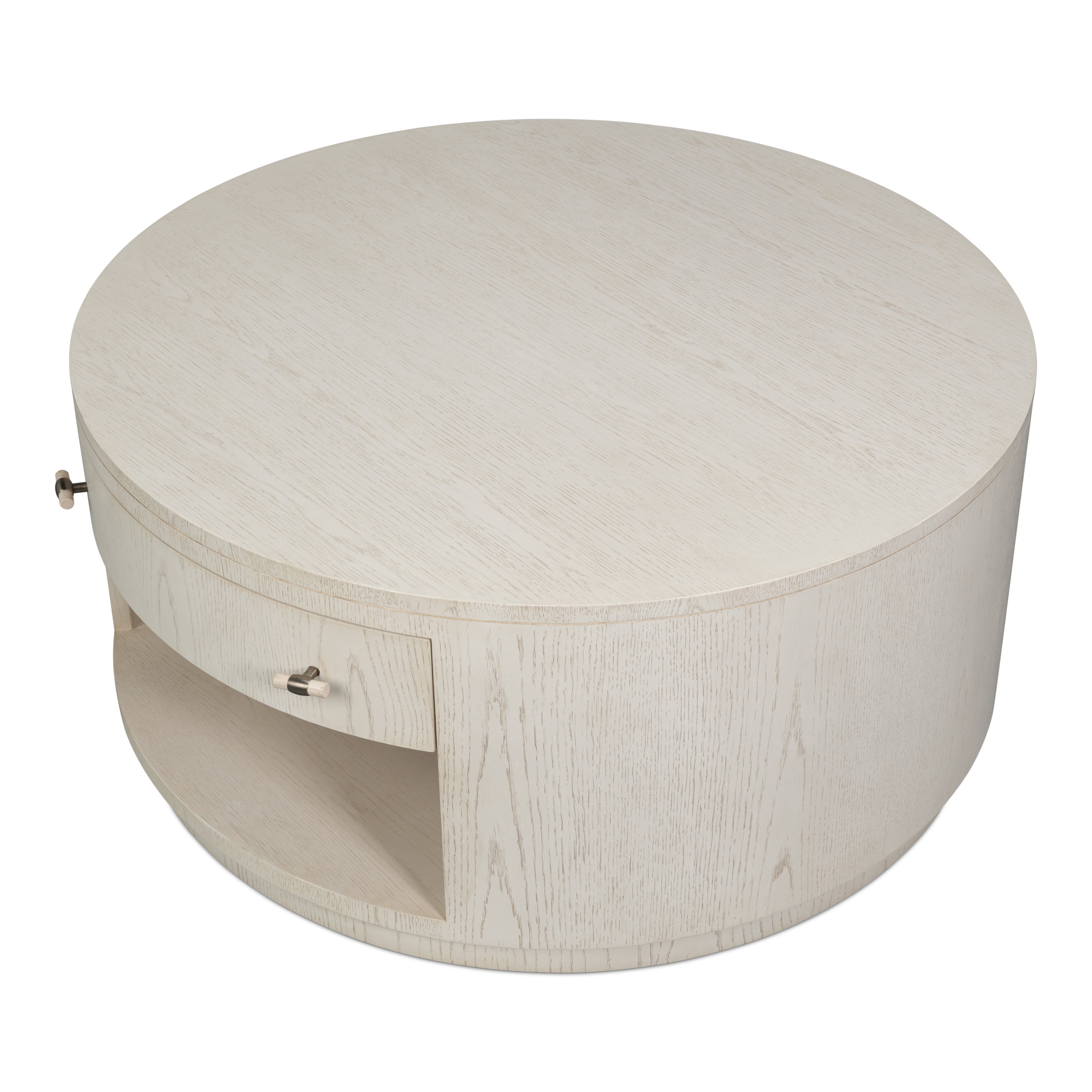 White Drum Coffee Table with Storage Drawer - additional view