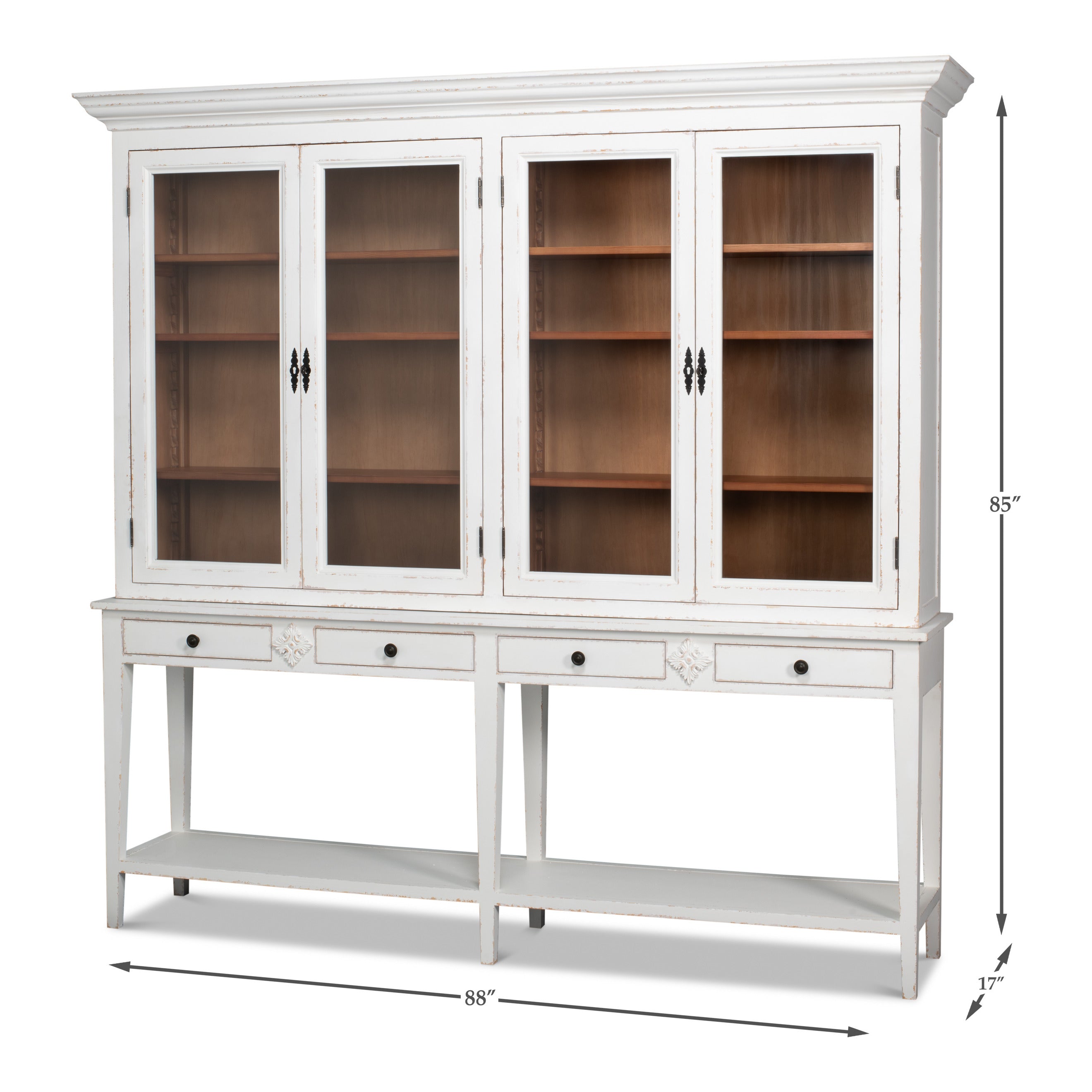 Dimension drawing for White Glass-Front Display Cabinet with Six Shelves