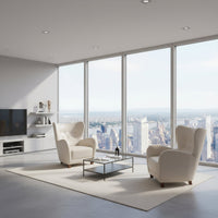 White leather wing chairs in modern living room.
