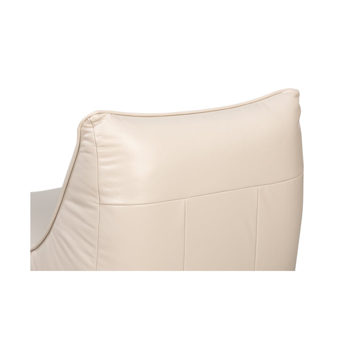 Top back detail of white leather slipper chair
