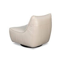 Rear angle of white leather swivel slipper chair