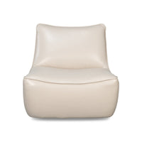 Front view of white leather swivel slipper chair