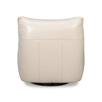 Back view of white leather swivel slipper chair