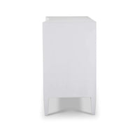 Side view of white modern chest of drawers.