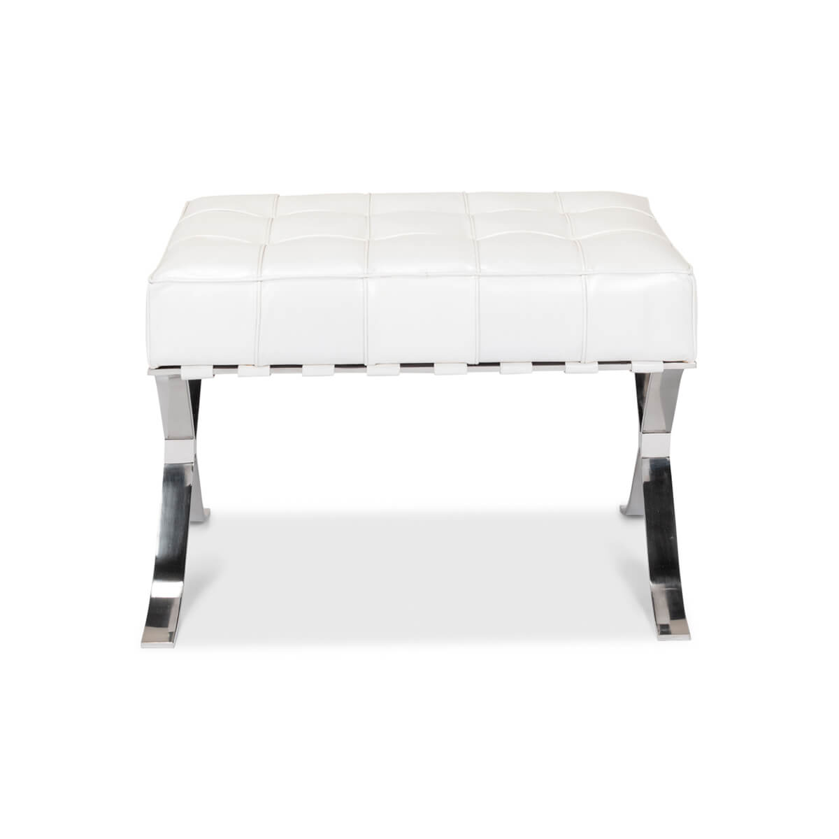 White leather stool front perspective.