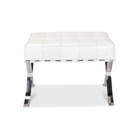 White leather stool front perspective.