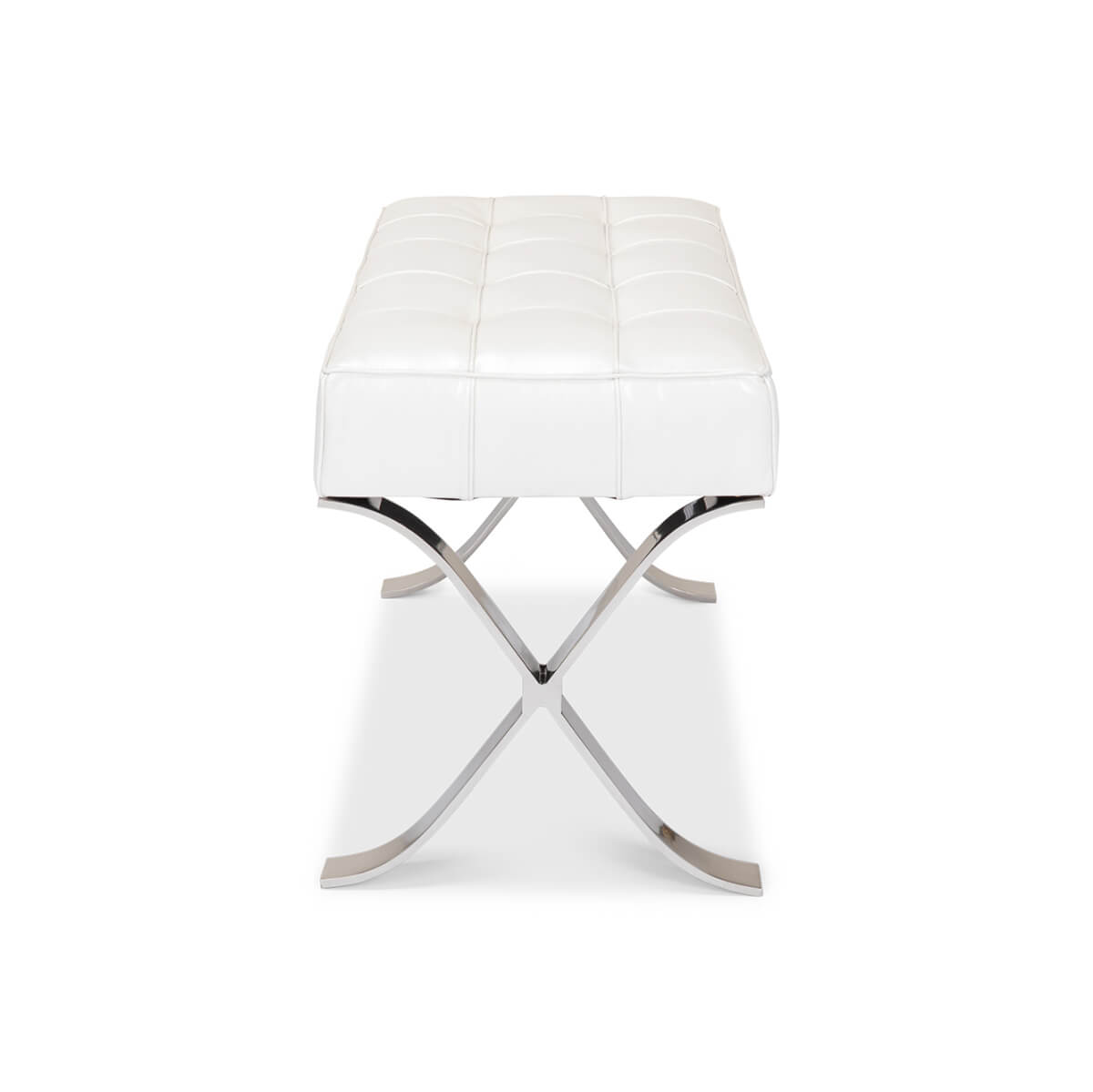 White leather stool side view with chrome legs.