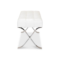 White leather stool side view with chrome legs.