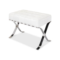 White leather stool angled front view.