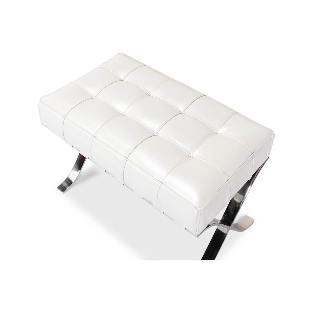 White leather stool angled overhead view.